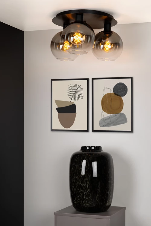 Lucide MARIUS - Plafonnier - 3xE27 - Noir - ambiance 1